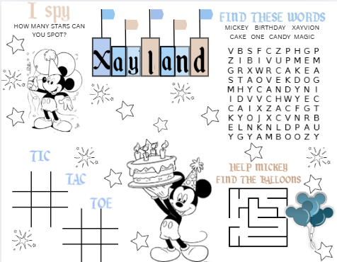Disneyland Birthday Activity Sheet