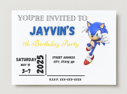 Sonic Birthday Party Invitation