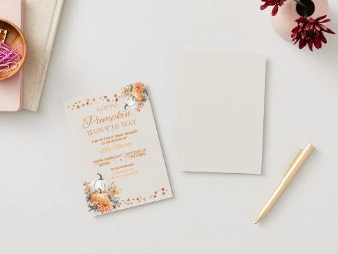A little pumpkin is on the way baby shower invitations