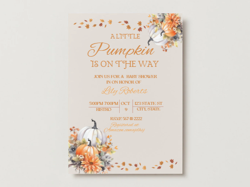 A little pumpkin is on the way baby shower invitations